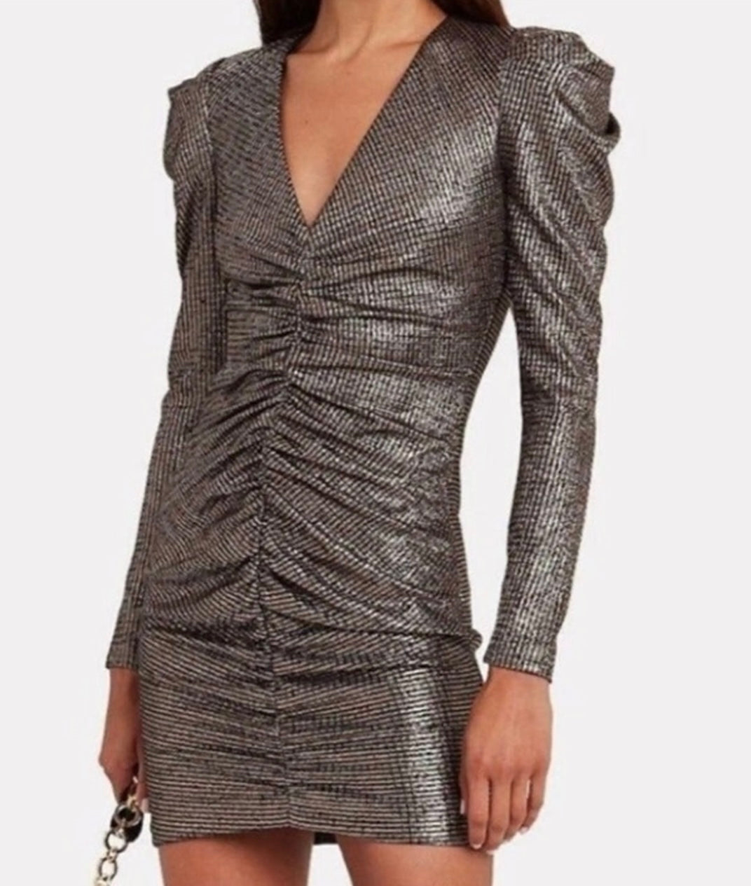 SIMKHAI- gold/black metallic Long-sleeve dress
