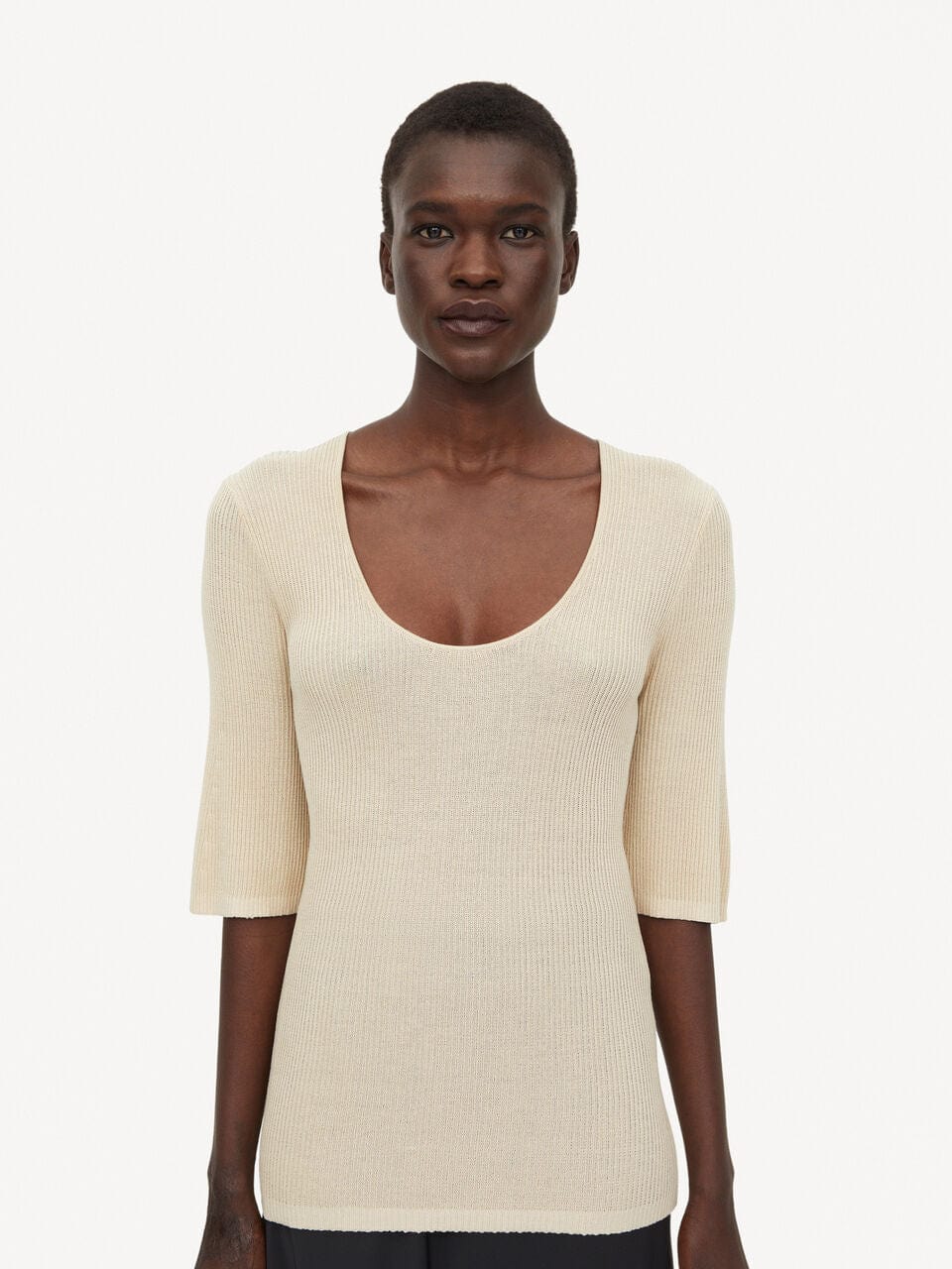 440ME Charcoal Grey Ribbed Scoop Neck Top