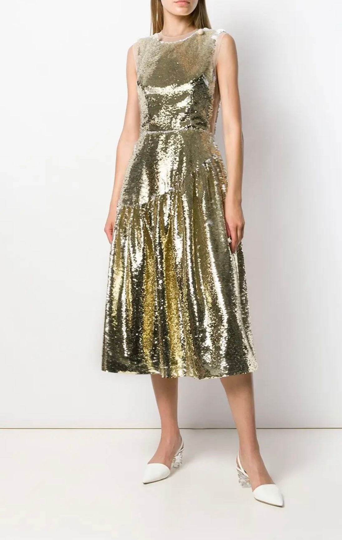 SIMONE ROCHA gold/white sequin mid length dress