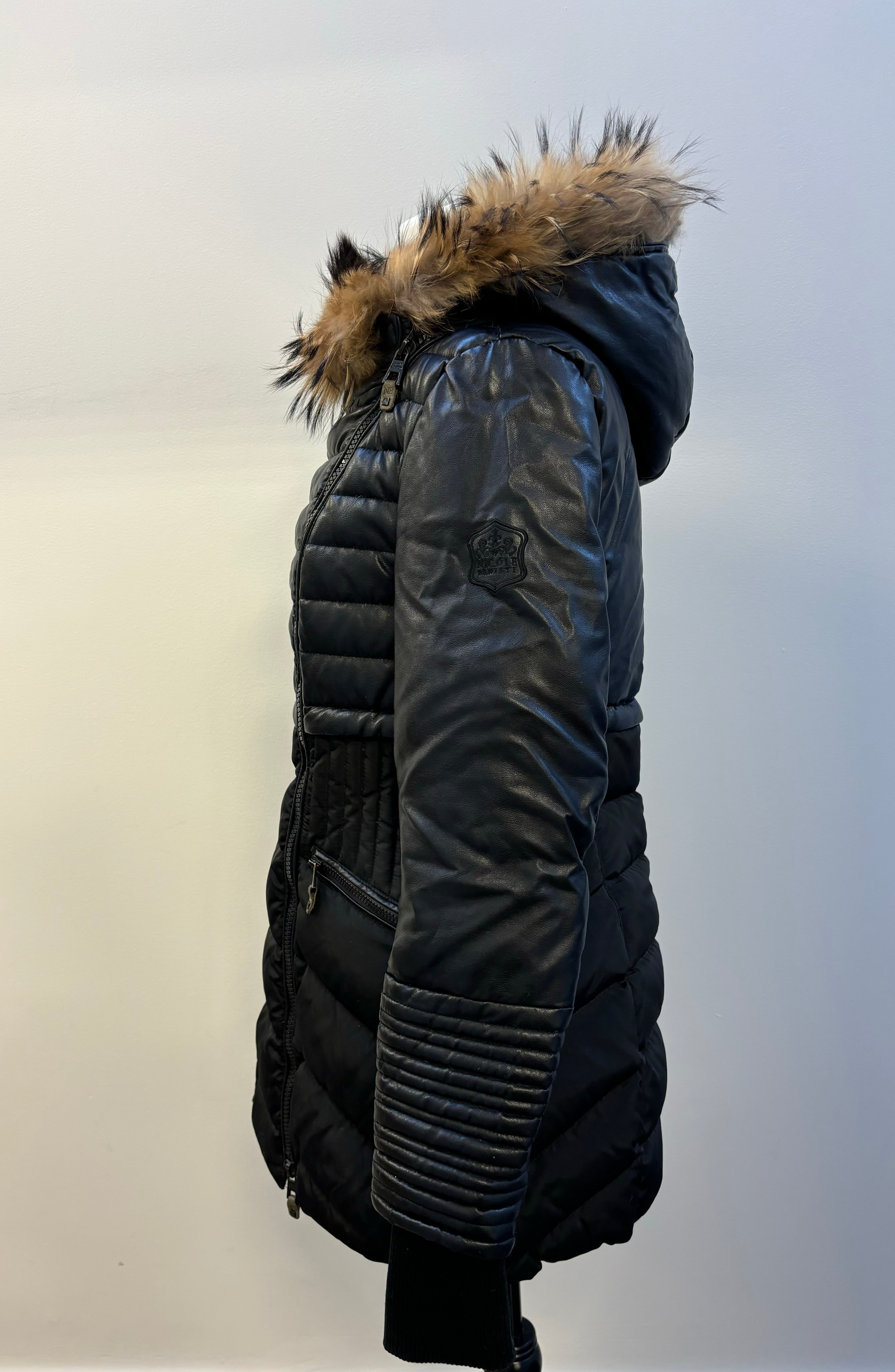 Nicole Benisti Leather Winter Jacket with Fur Trim