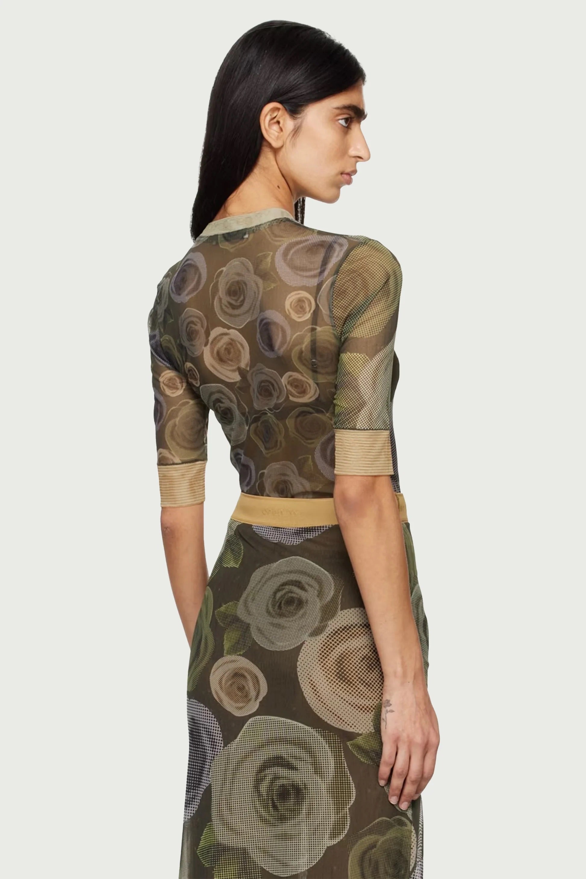 OPEN YY floral mesh top & midi skirt