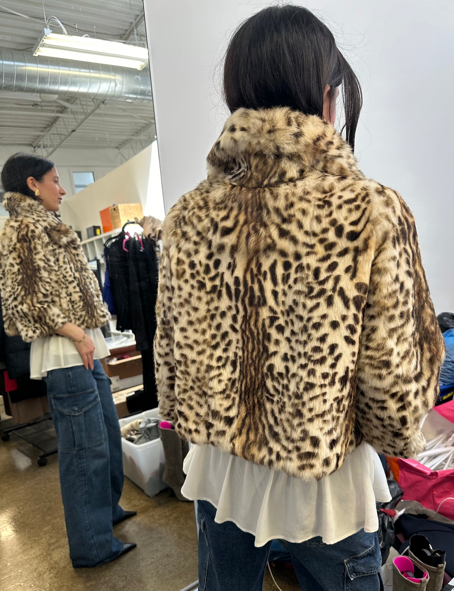 Adrienne Landau - Cropped Animal Print Fur Jacket