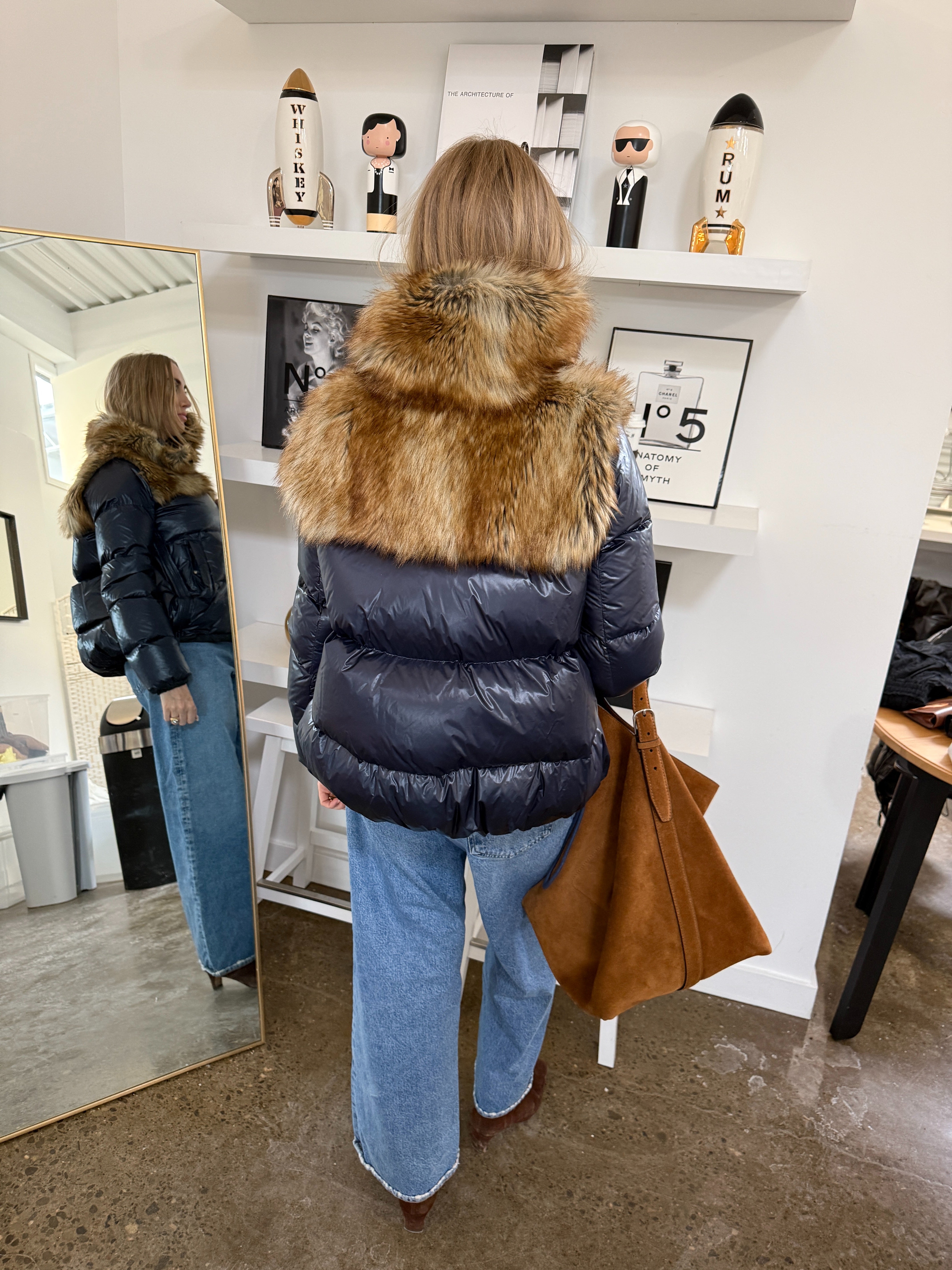 Sacai - Navy Puffer with Fur