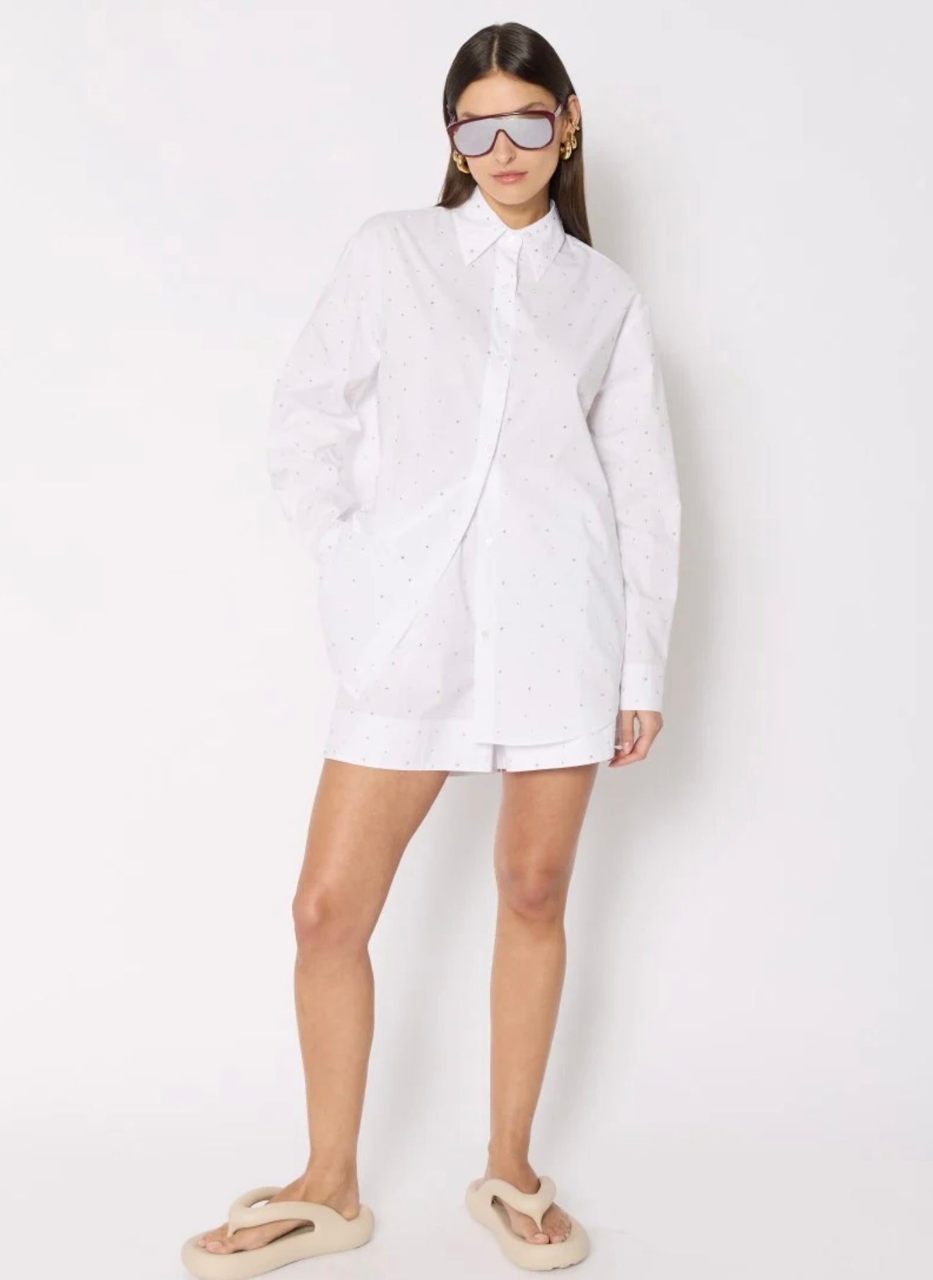 BERENICE - COMINO | Oversized white rhinestone shirt, Small