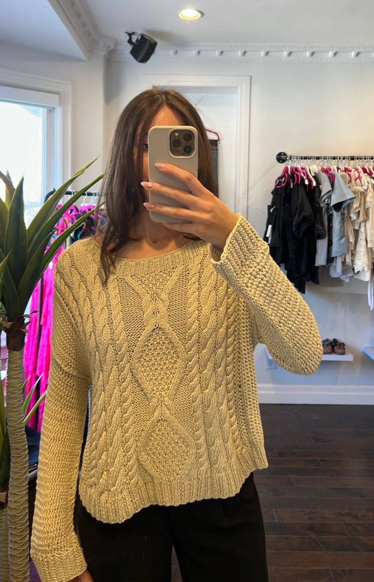 SMYTHE & AUGDEN taupe cottton wide neck sweater