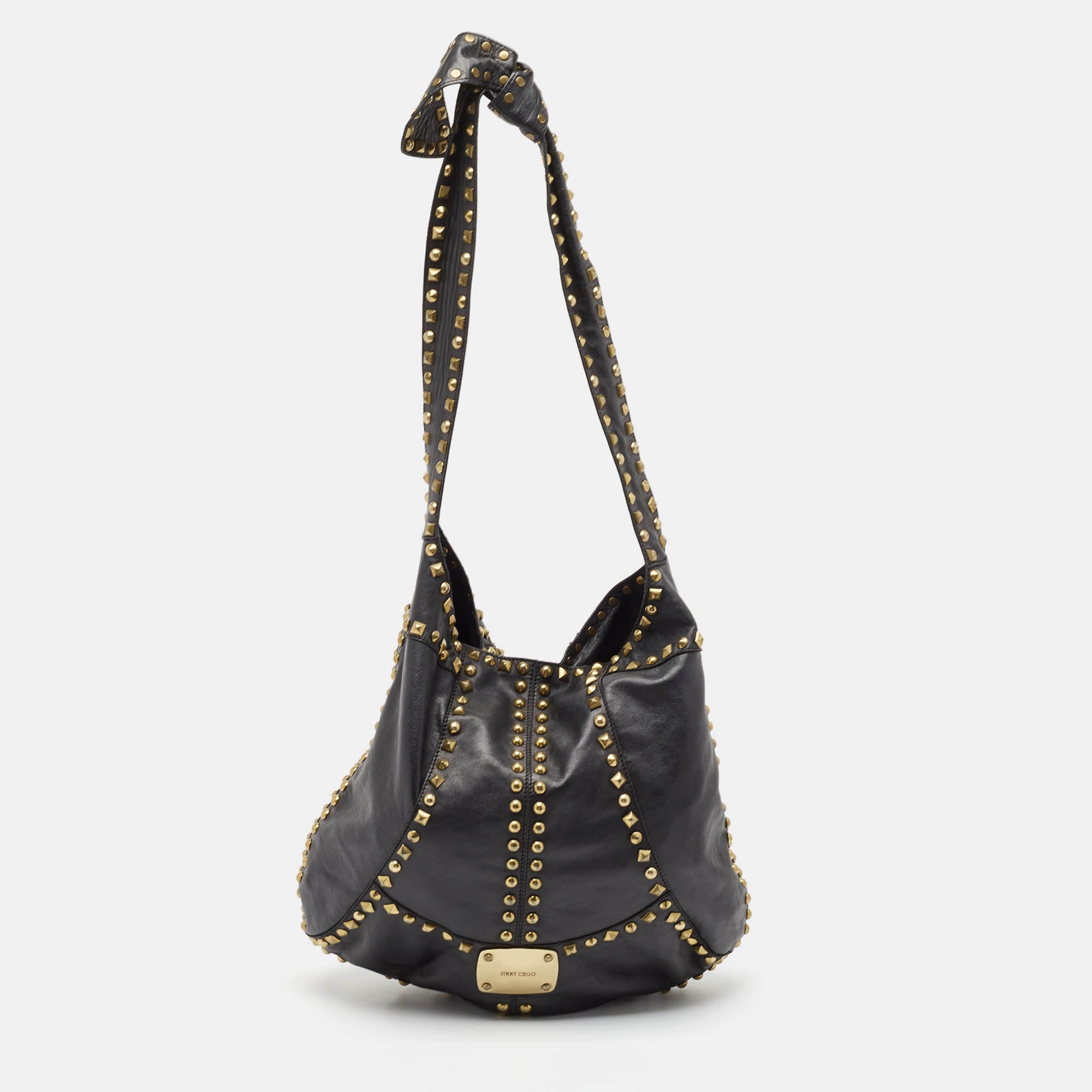 JIMMY CHOO black leather tote bag with gold studs, dust bag