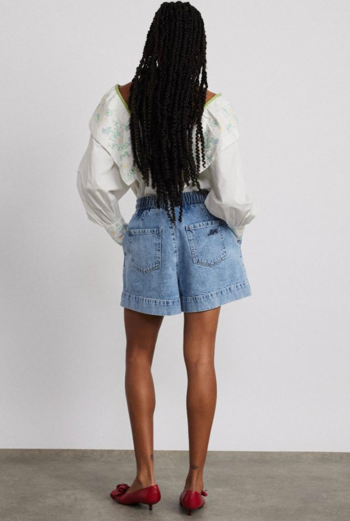 Damson Madder Denim - Rafe Shorts - Bow Embroidery