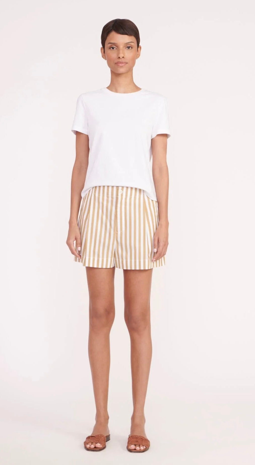 STAUD - ZOEY SHORT KHAKI STRIPE