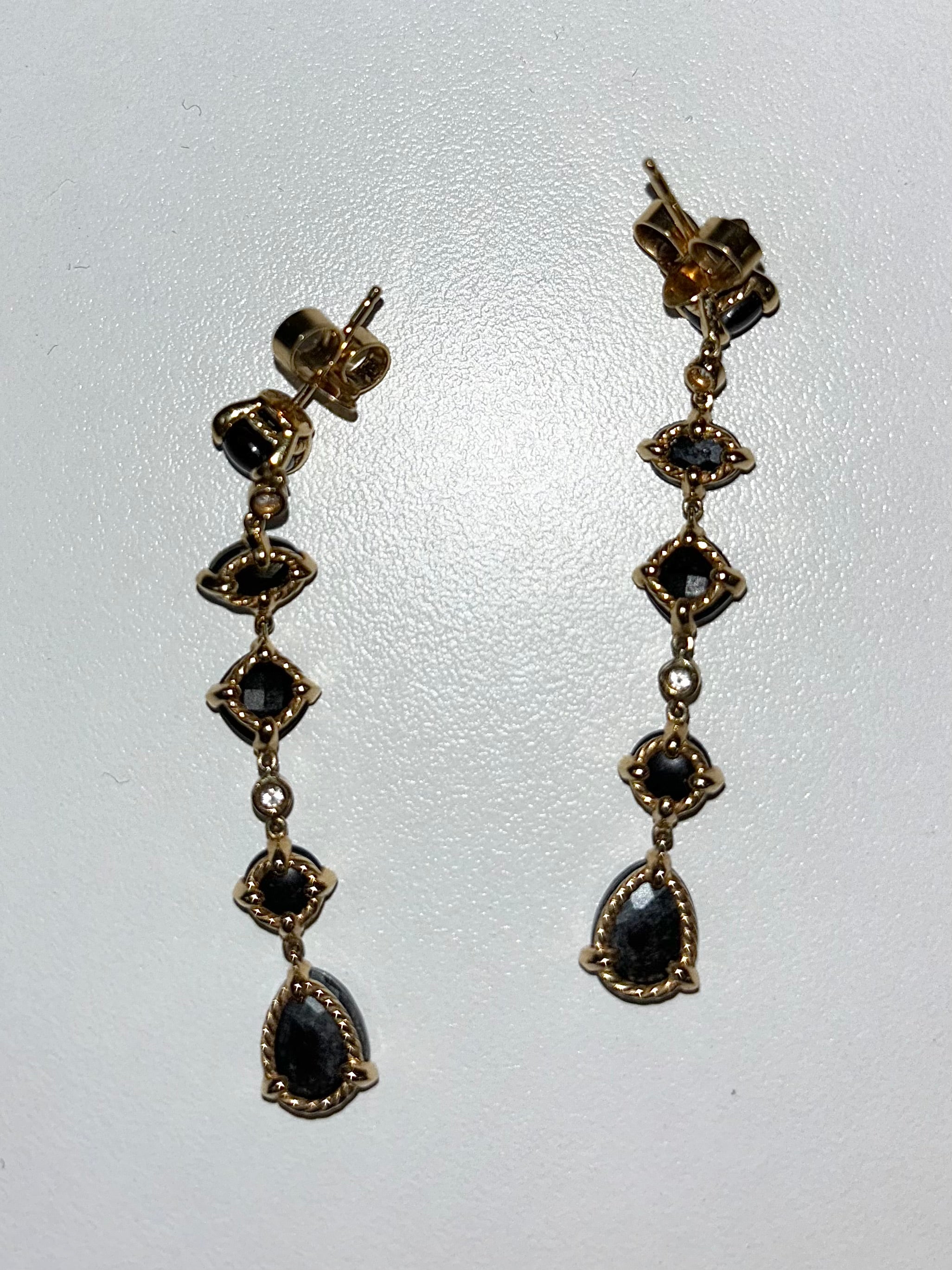 David Yurman Gold Drop Earrings with Diamond and Onyx