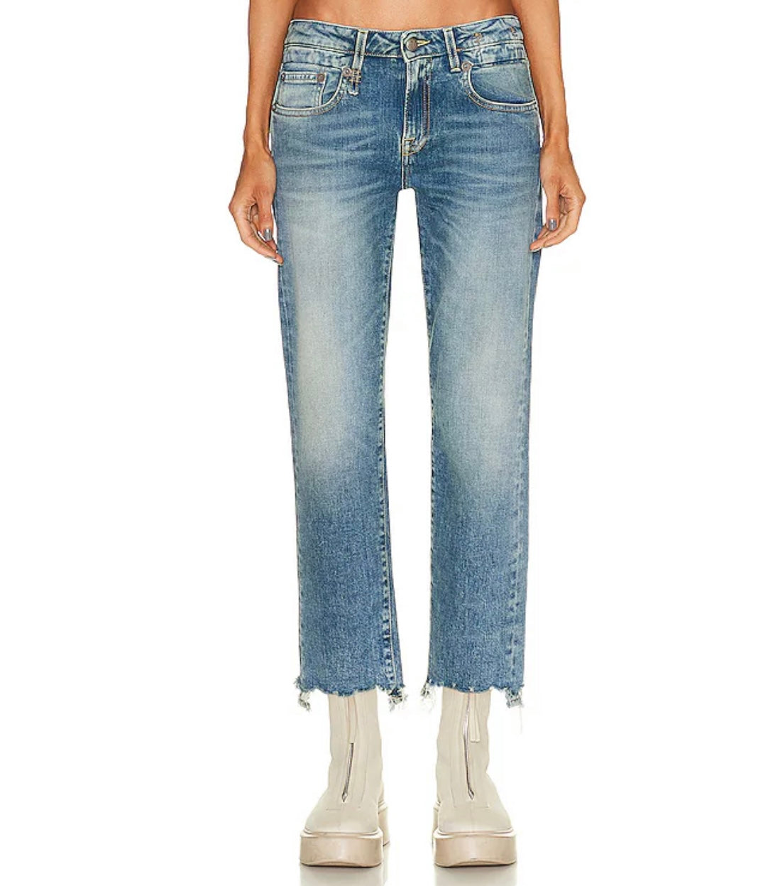 R13 BOY STRAIGHT W RIPS IN JASPER STRETCH JEANS