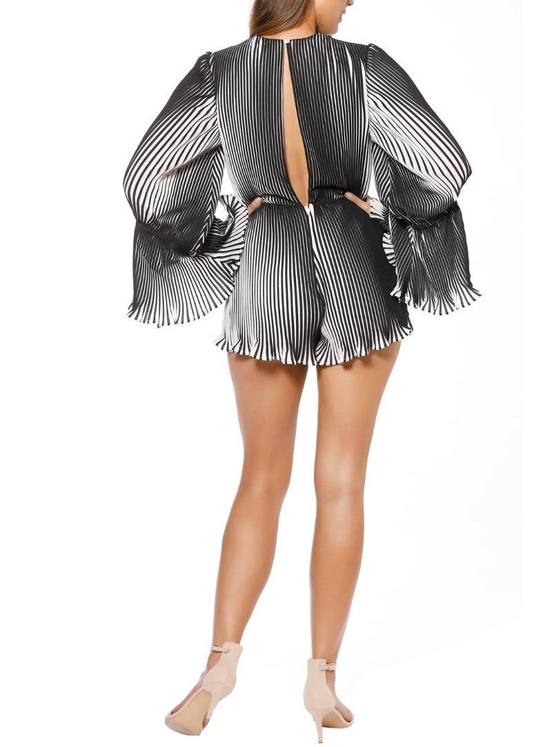 C/MEO COLLECTIVE black/white pleated mini romper