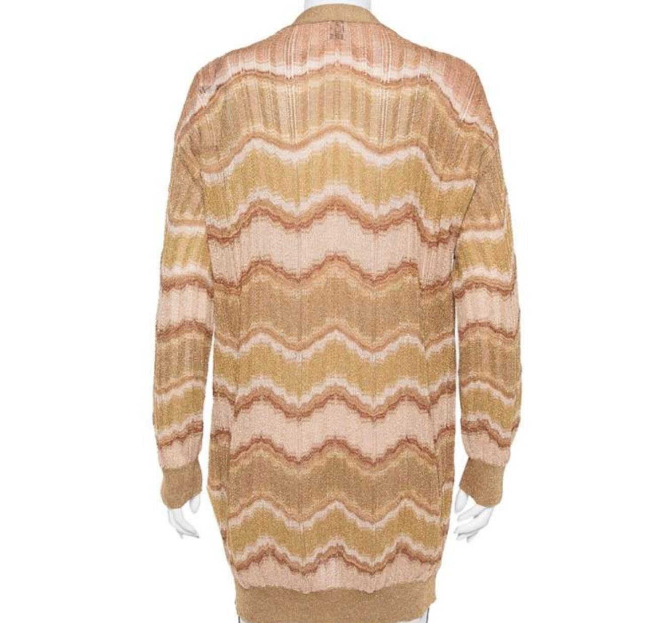 Missoni - Missoni Gold Lurex Knit Wave Pattern Button Front Cardigan
