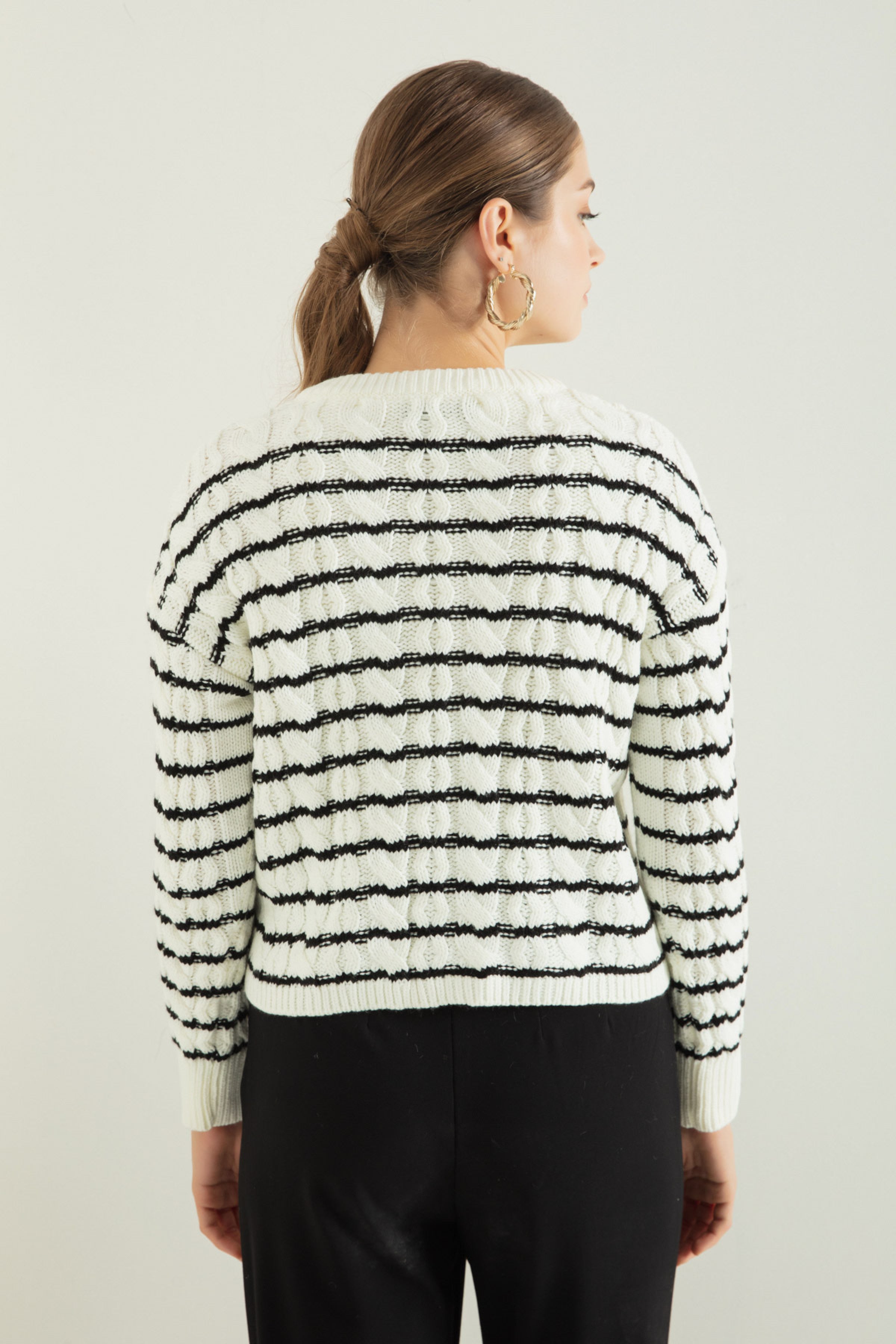 Massimo Dutti Cable Knits Striped Cardigan