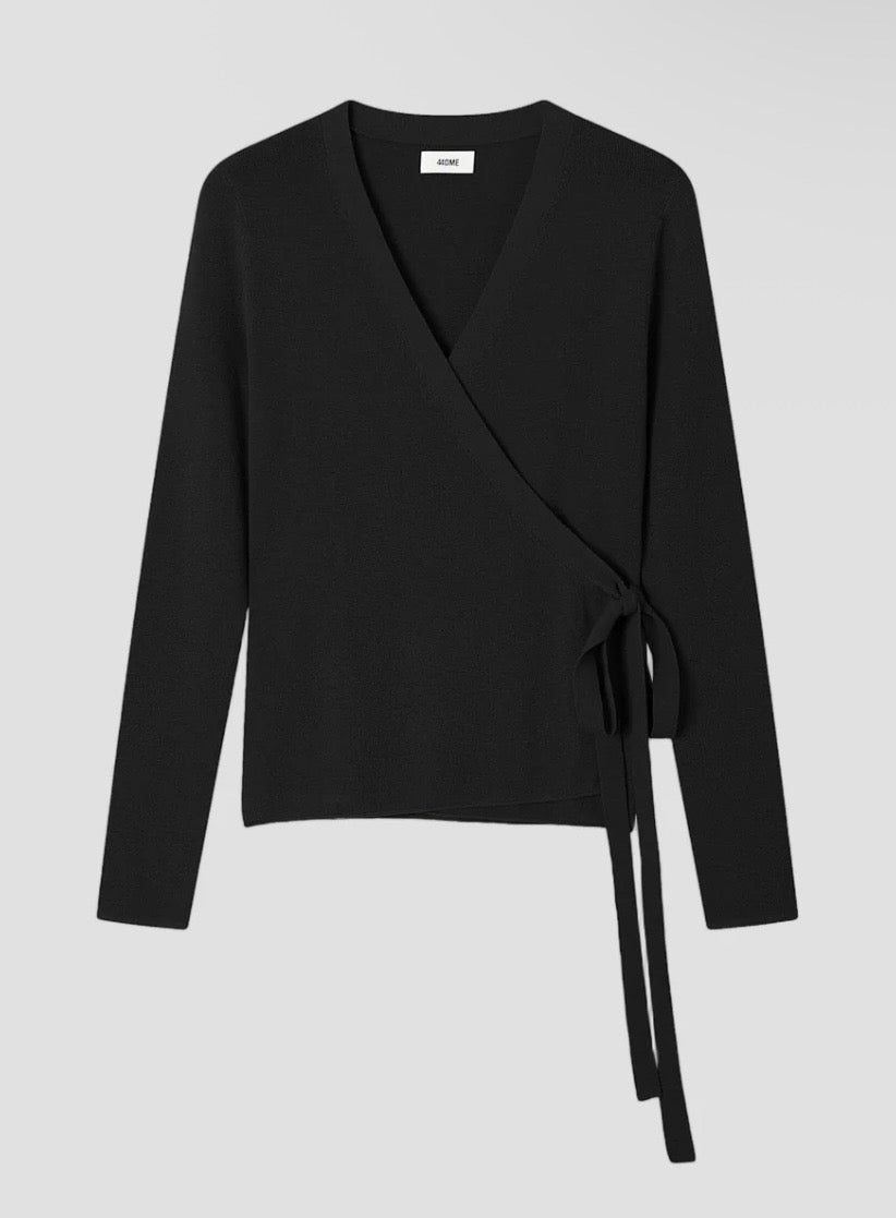 44OME NWT black silk cashmere wrap top/cardi