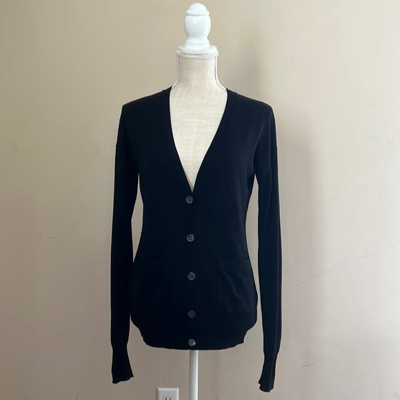 THEORY black knit cardigan low neck 100% cashmere