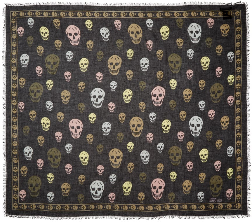 ALEXANDER MCQUEEN black skull scarf with multi colour skulls