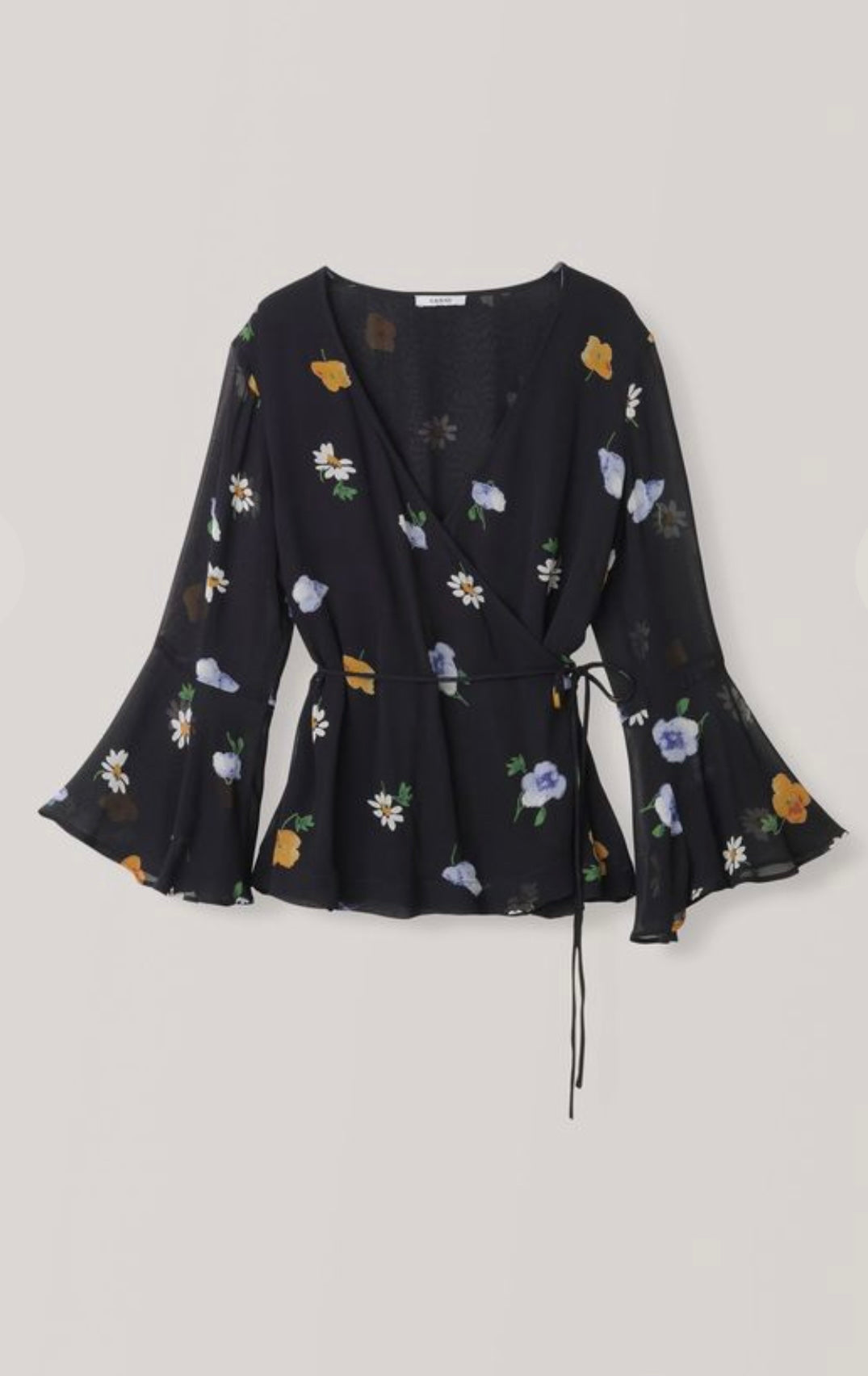 GANNI - Black Floral Wrap Top & Pants (sold as a set)