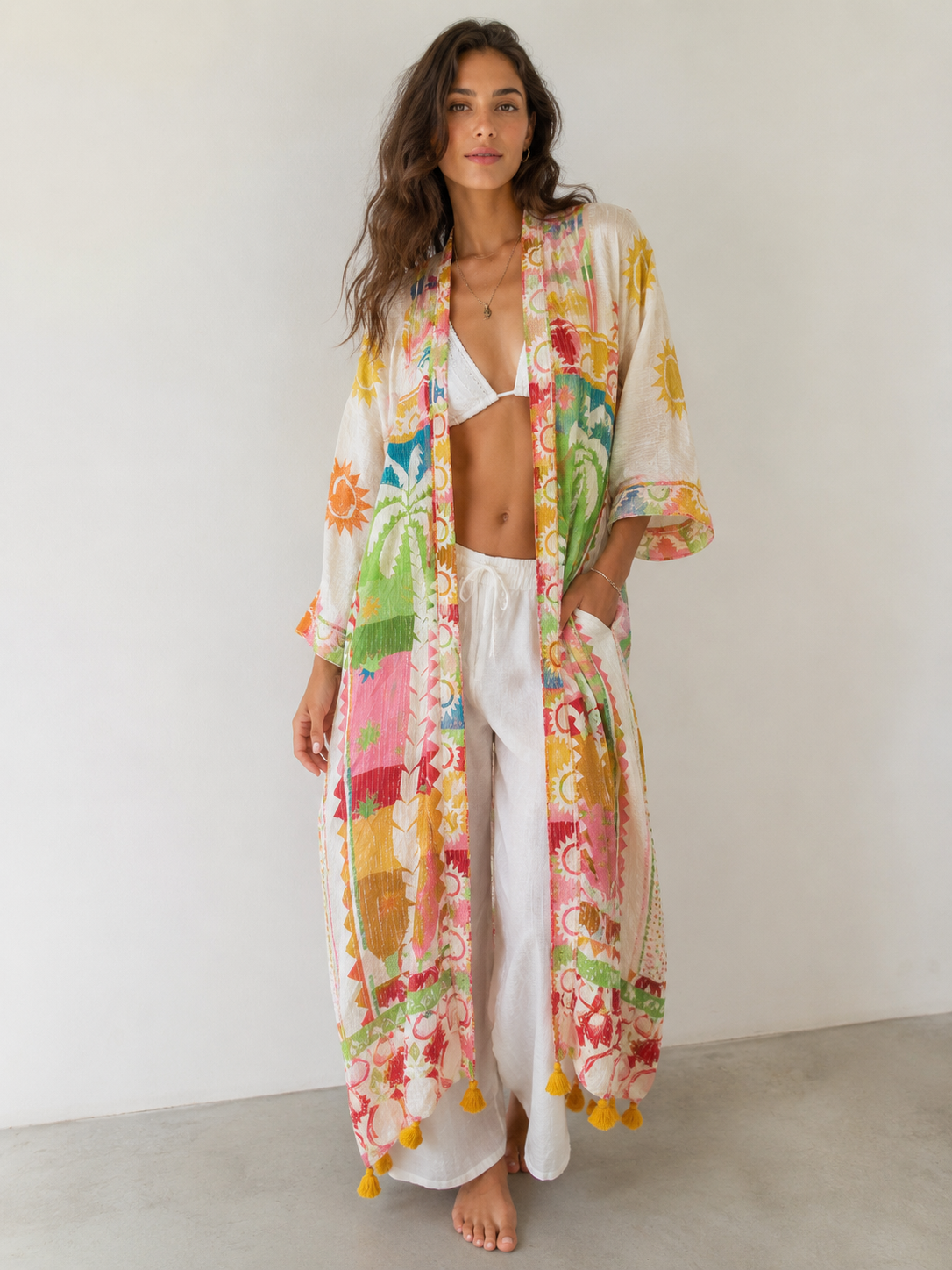 Farm Rio Floral Ruffle Maxi Kimono