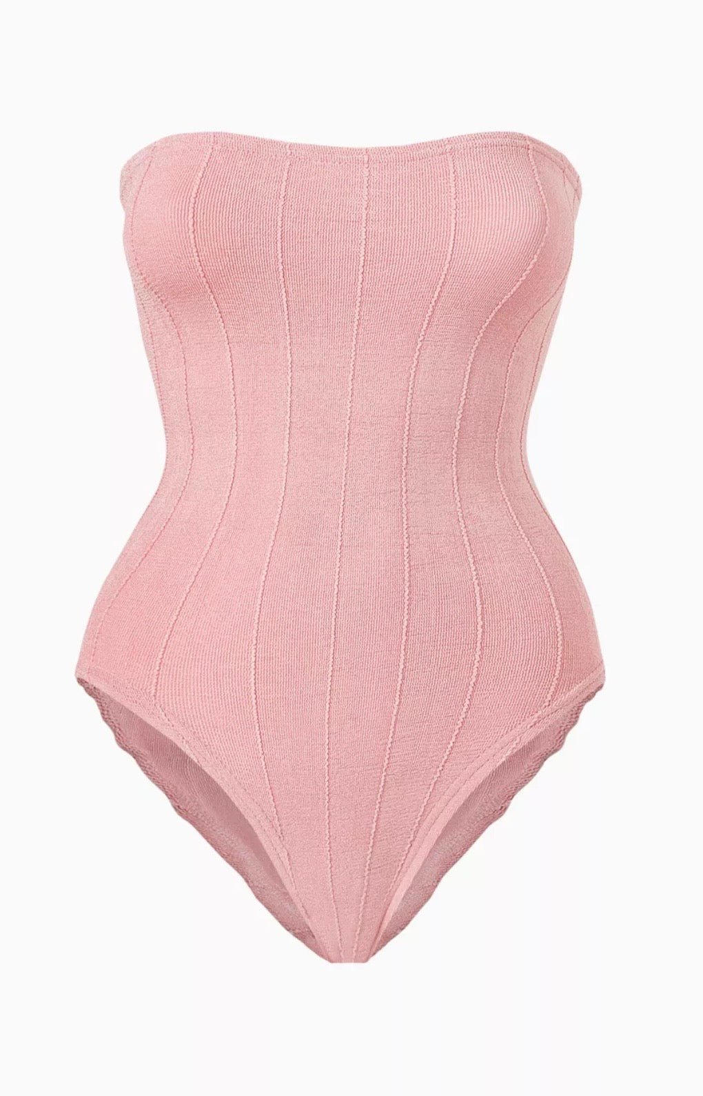 HUNZA G baby pink fabric one piece strapless swim