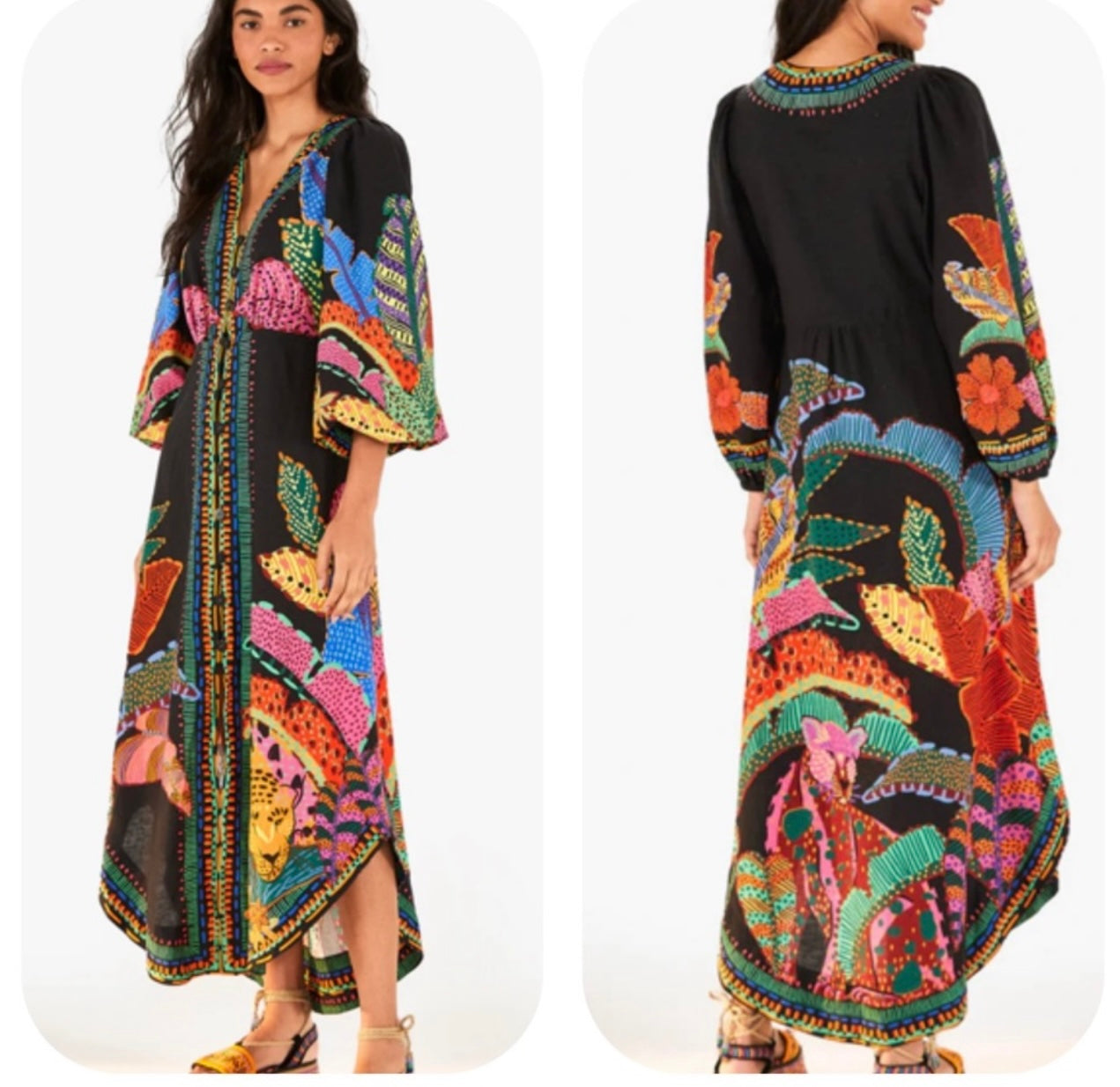 Farm Rio Black Cool Leopards Maxi Dress