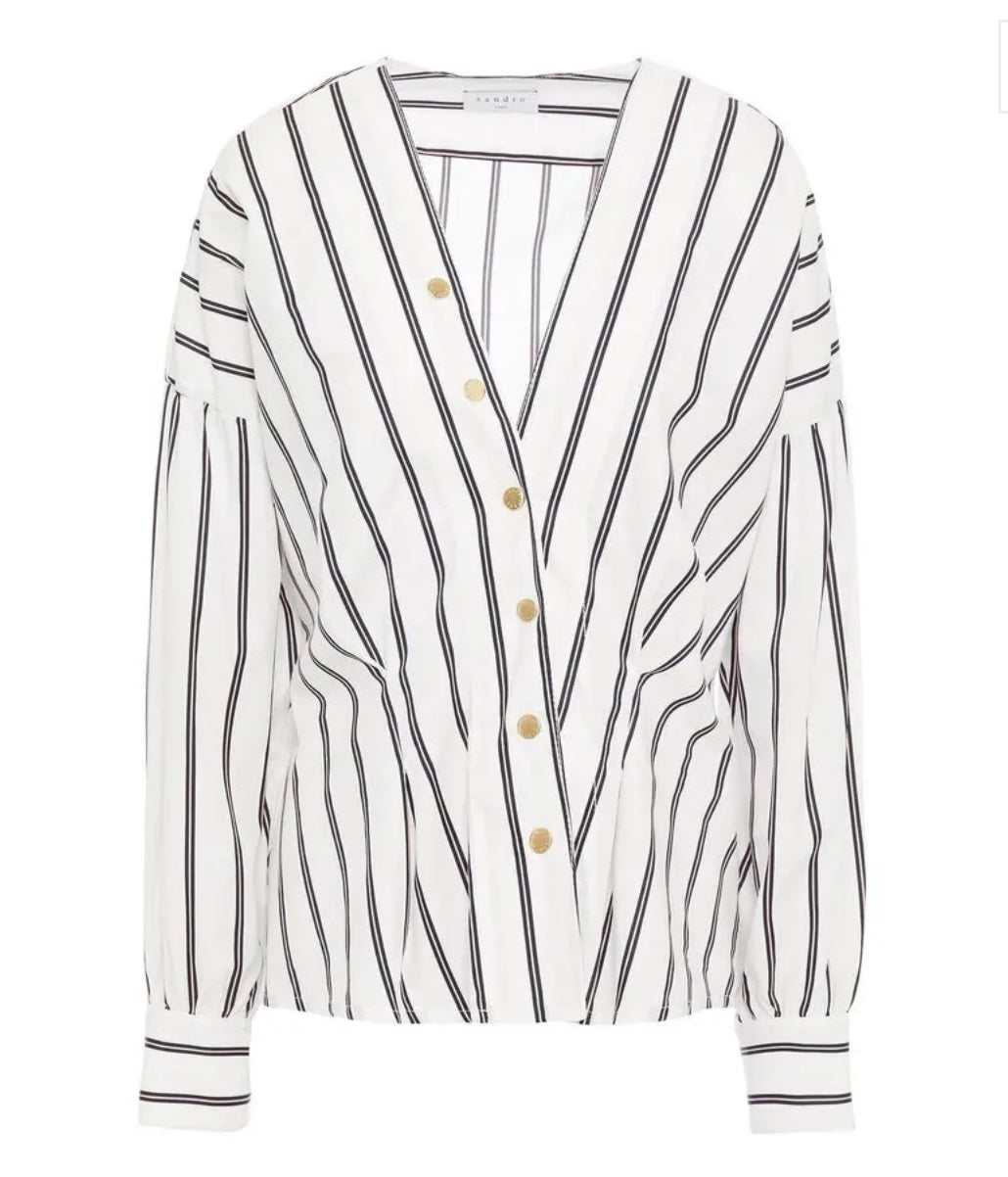 SANDRO
Naelle Snap-Detailed Striped Cotton-Poplin Shirt - White