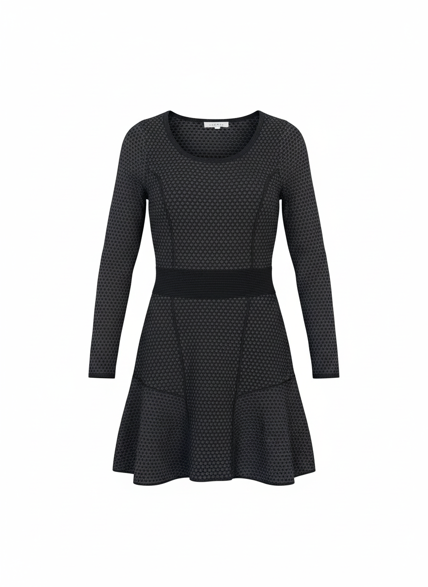 SANDRO long sleeve black polka dot knit dress