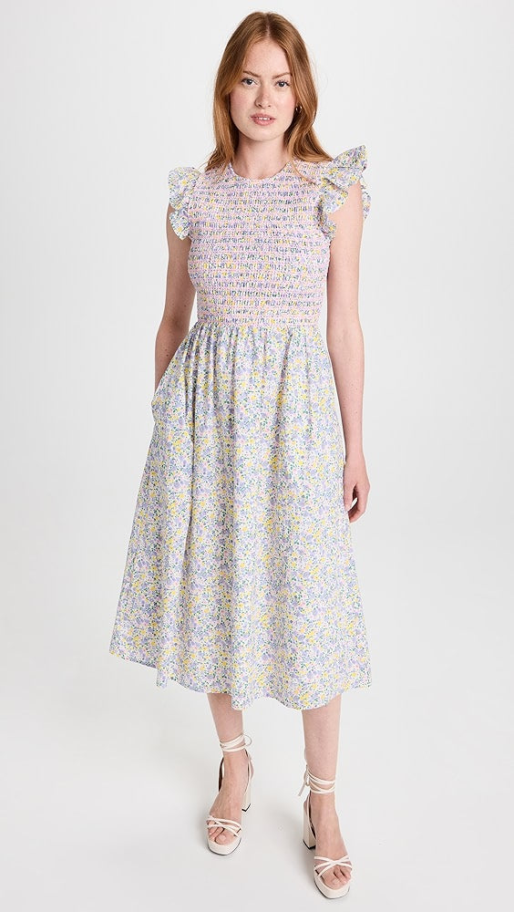 ENGLISH FACTORY floral smocked midi dress in multi