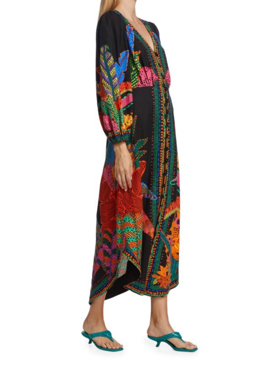 Farm Rio Black Cool Leopards Maxi Dress