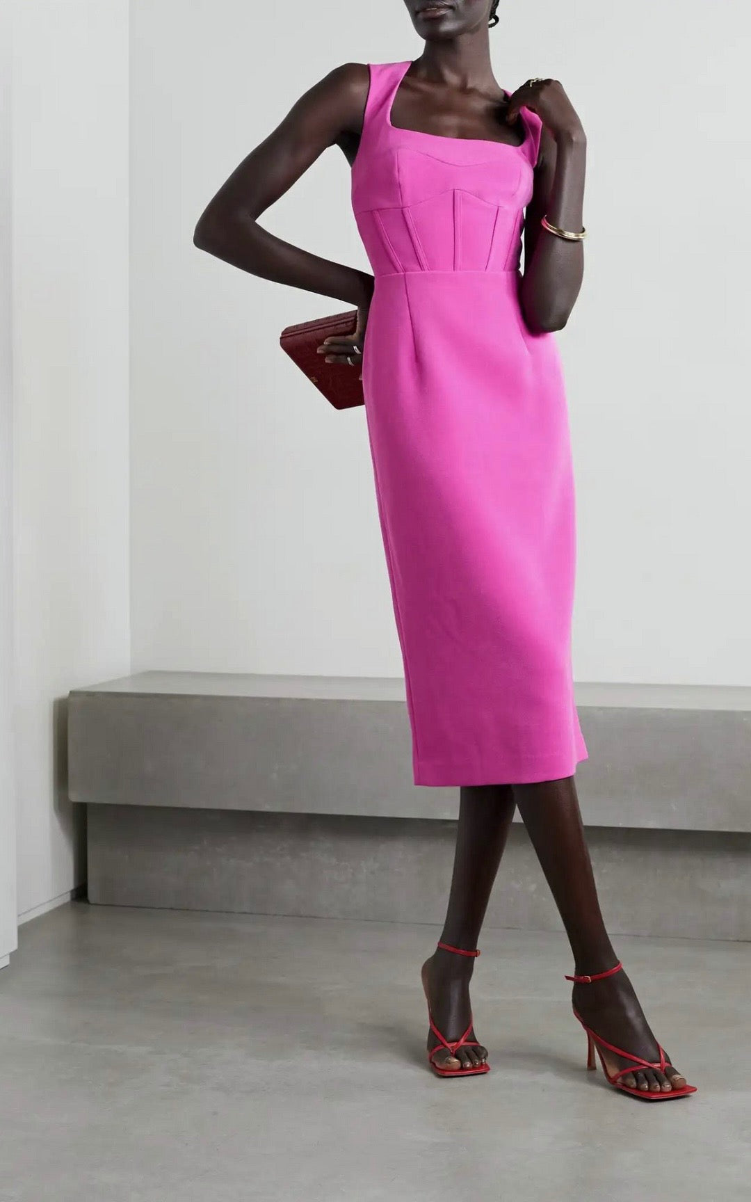 REBECCA VALLANCE magenta sleeveless corset style dress
