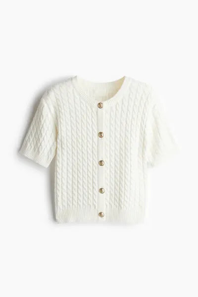 H&M white knit cropped sweater with gold buttons