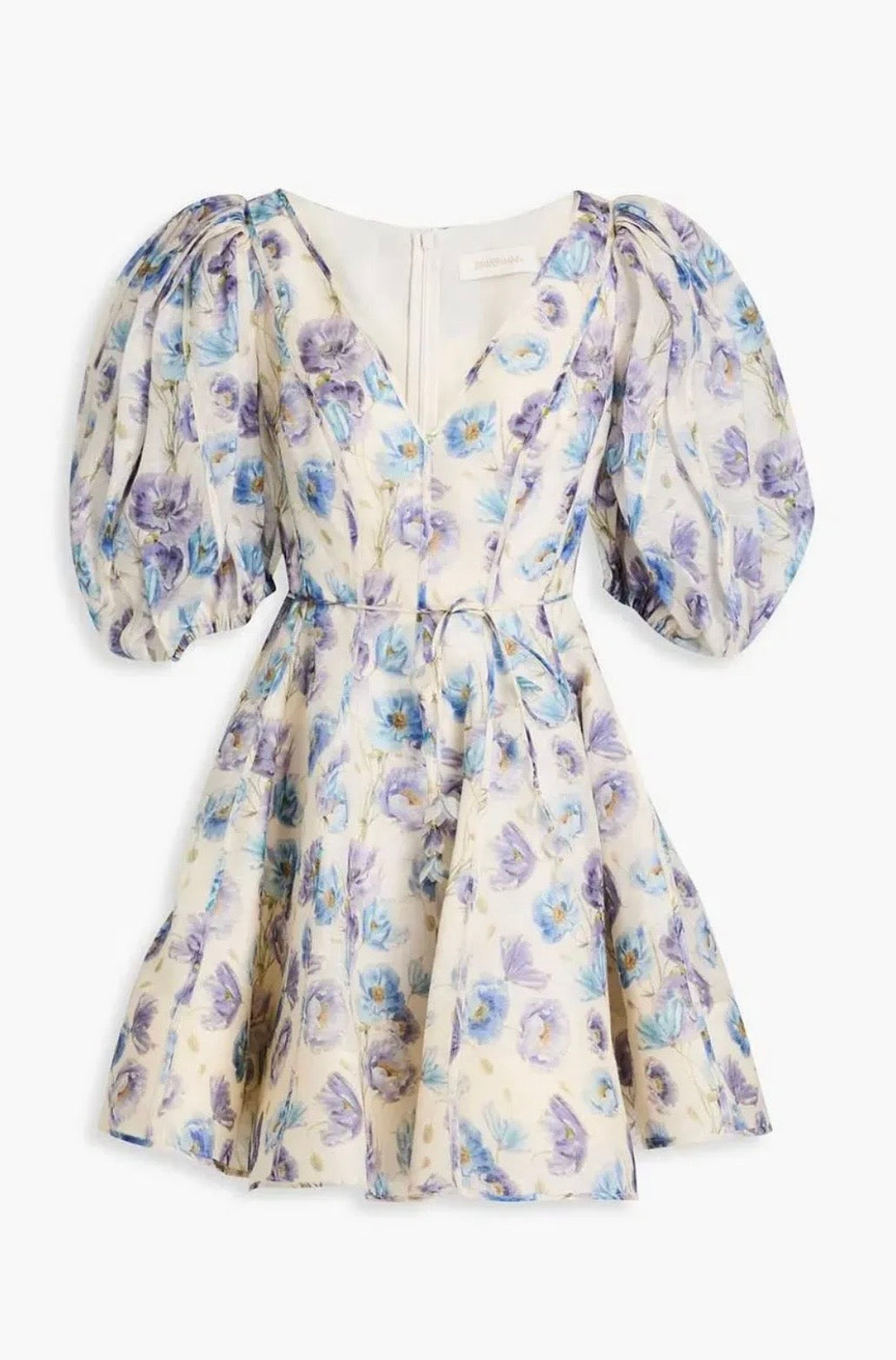 Zimmermann Tama Puff Sleeve Mini Dress Cornflower Blue
