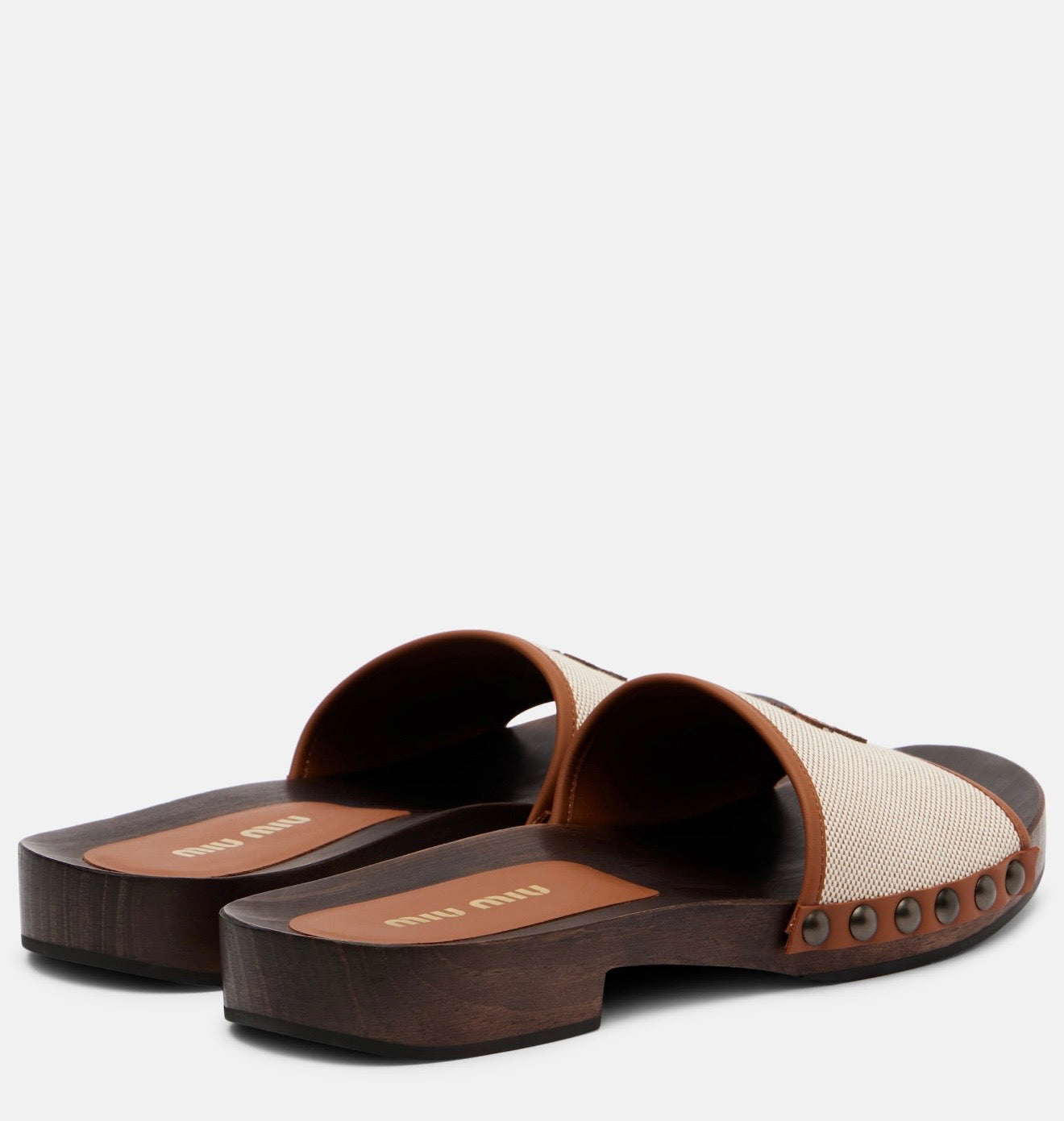 Miu Miu - Beige Canvas Leather Clogs