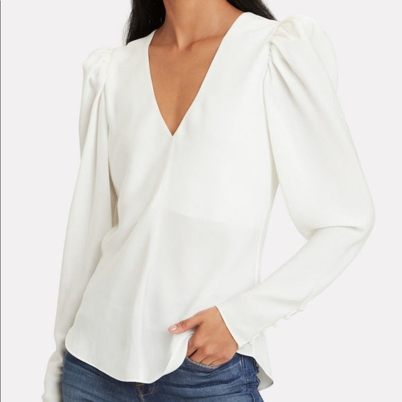 FRAME white puff long sleeve 100% silk blouse
