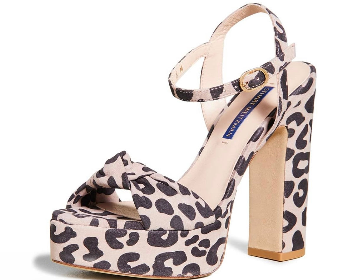 STUART WEITZMAN suede nude and grey/black leopard print heels