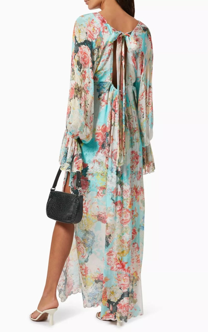 Hemant & Nandita Blue Floral Tie Up Kaftan