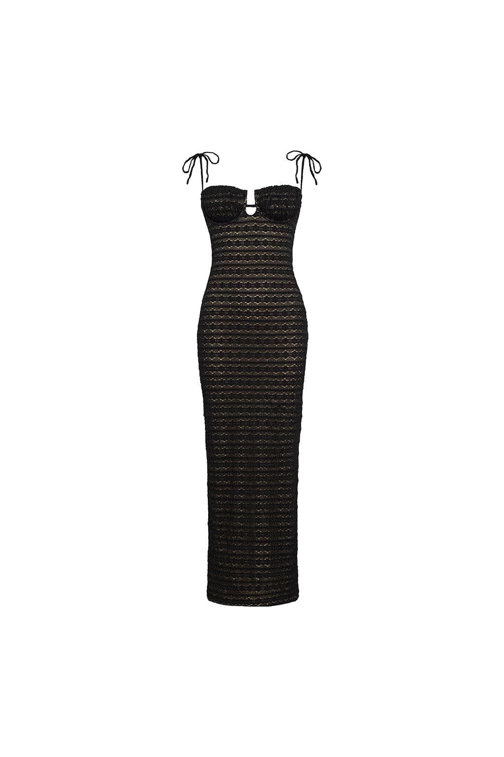 MONTCE black lace dress, nude lining, tie straps