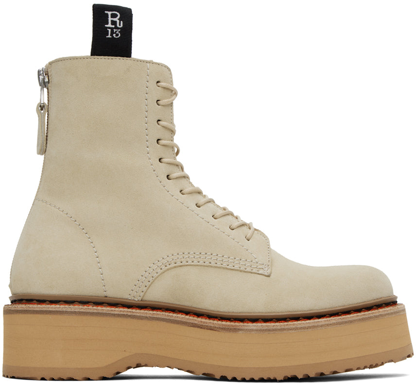 R13 beige suede lace up boot