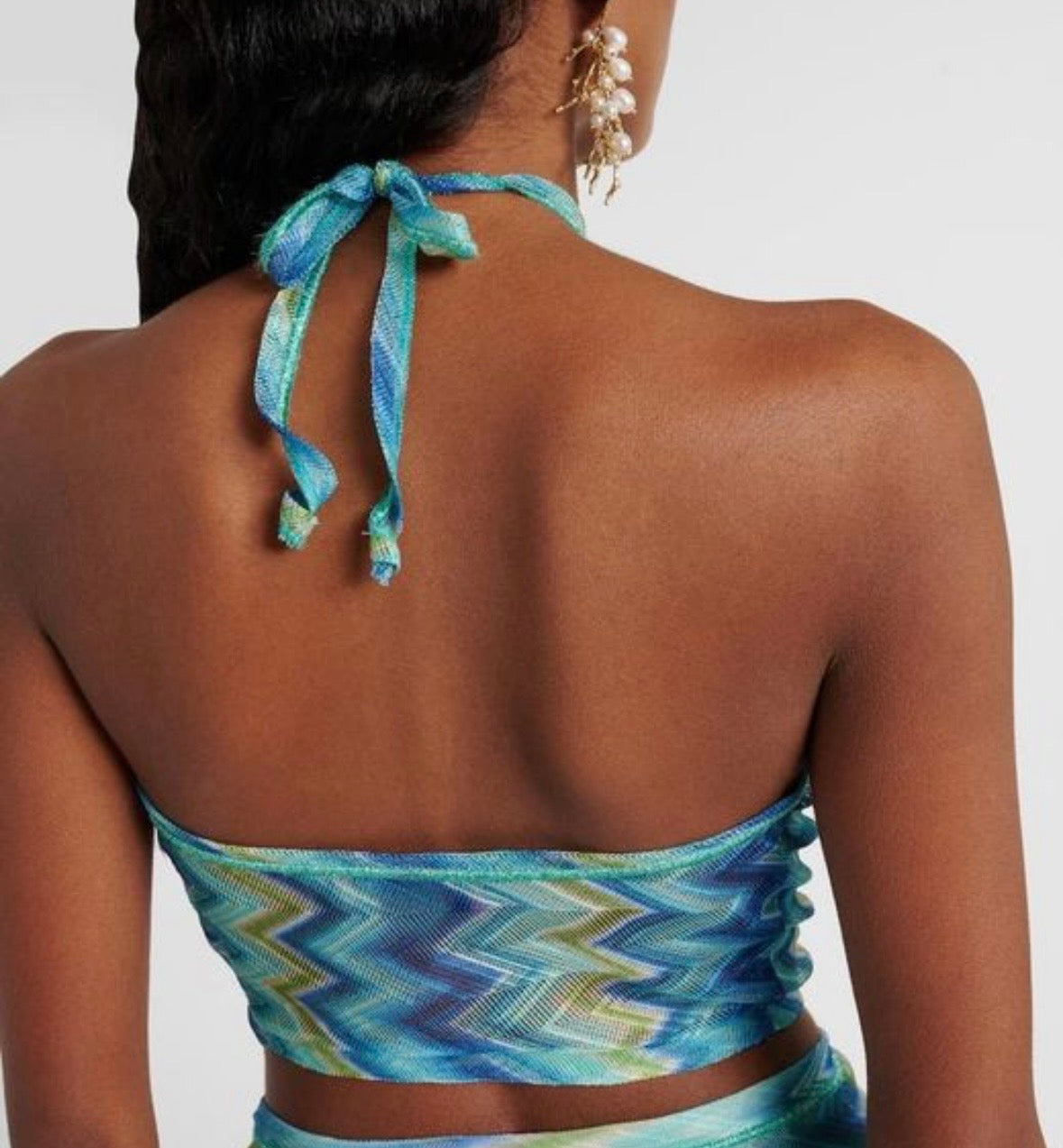 Missoni Blue Zigzag Knit Halter and Fringe skirt wrap set
