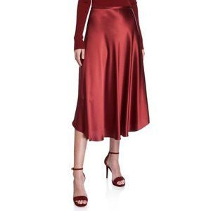 Sally Lapointe Burgundy Satin A- Line Midi Skirt