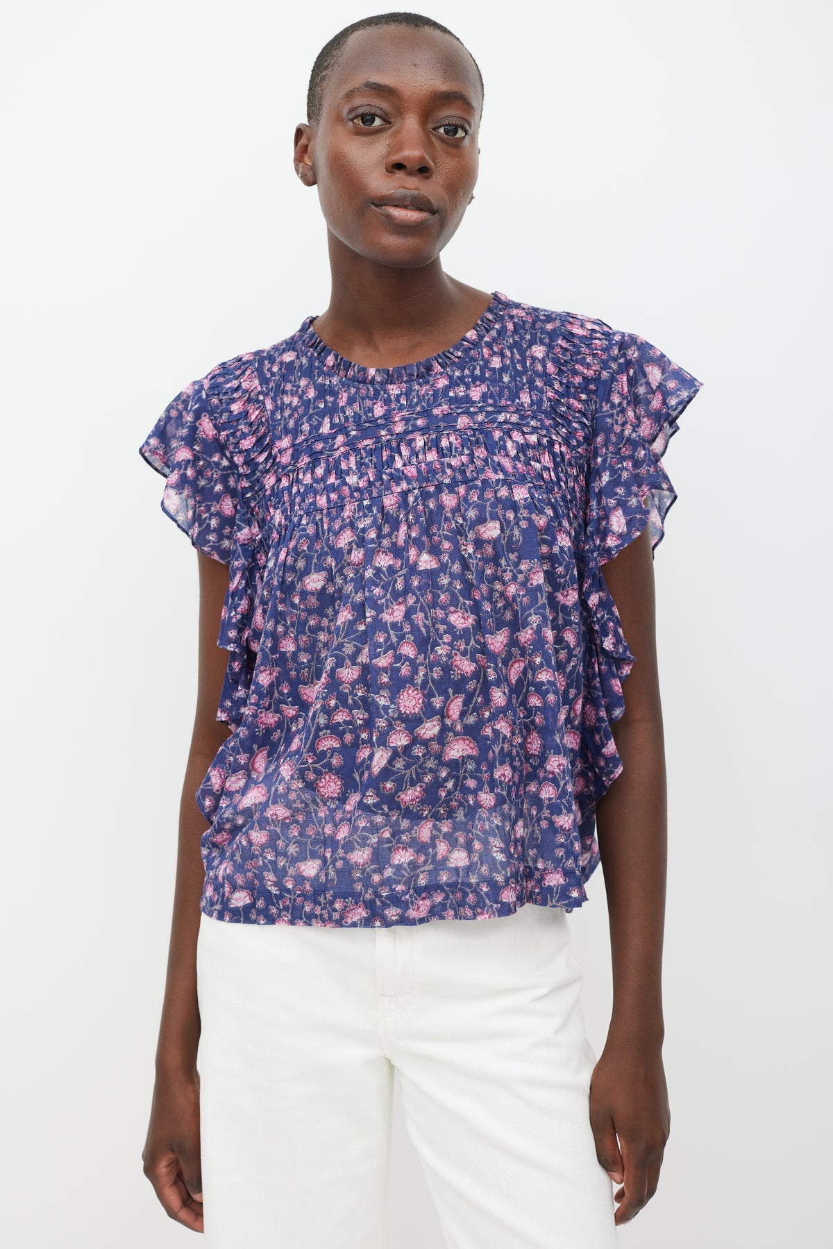 ISABEL MARANT ETOILE floral blue ruffle sleeve top