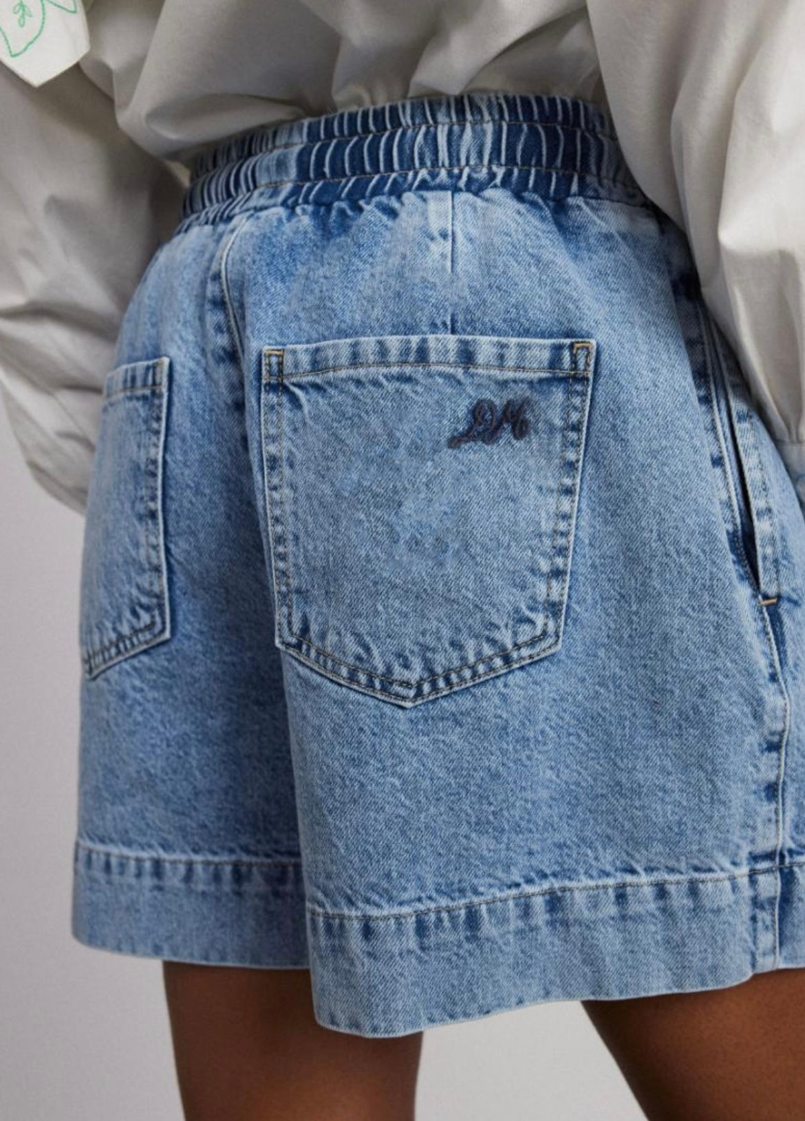 Damson Madder Denim - Rafe Shorts - Bow Embroidery