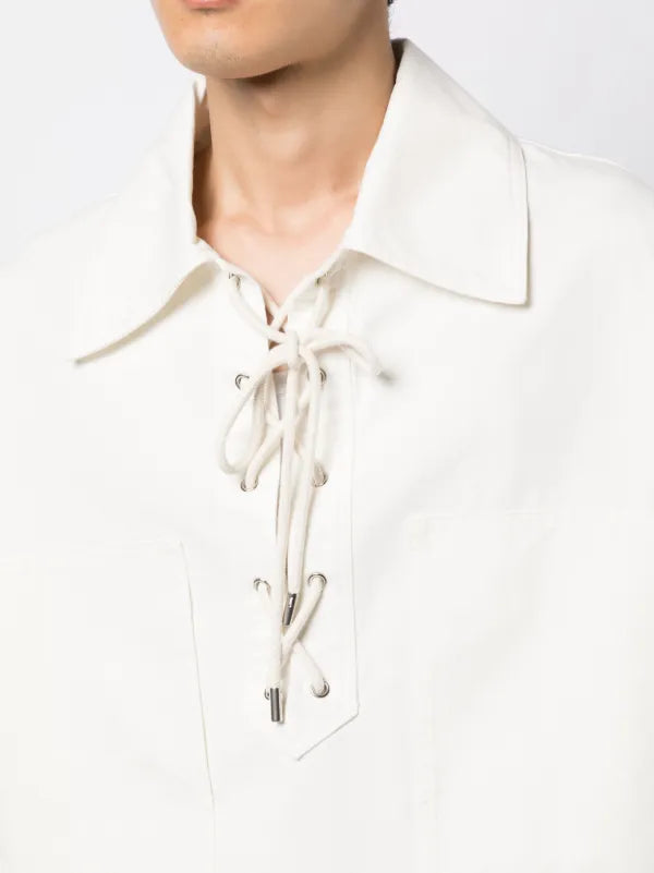 SYSTEM spread collar tie fastening cotton shirt