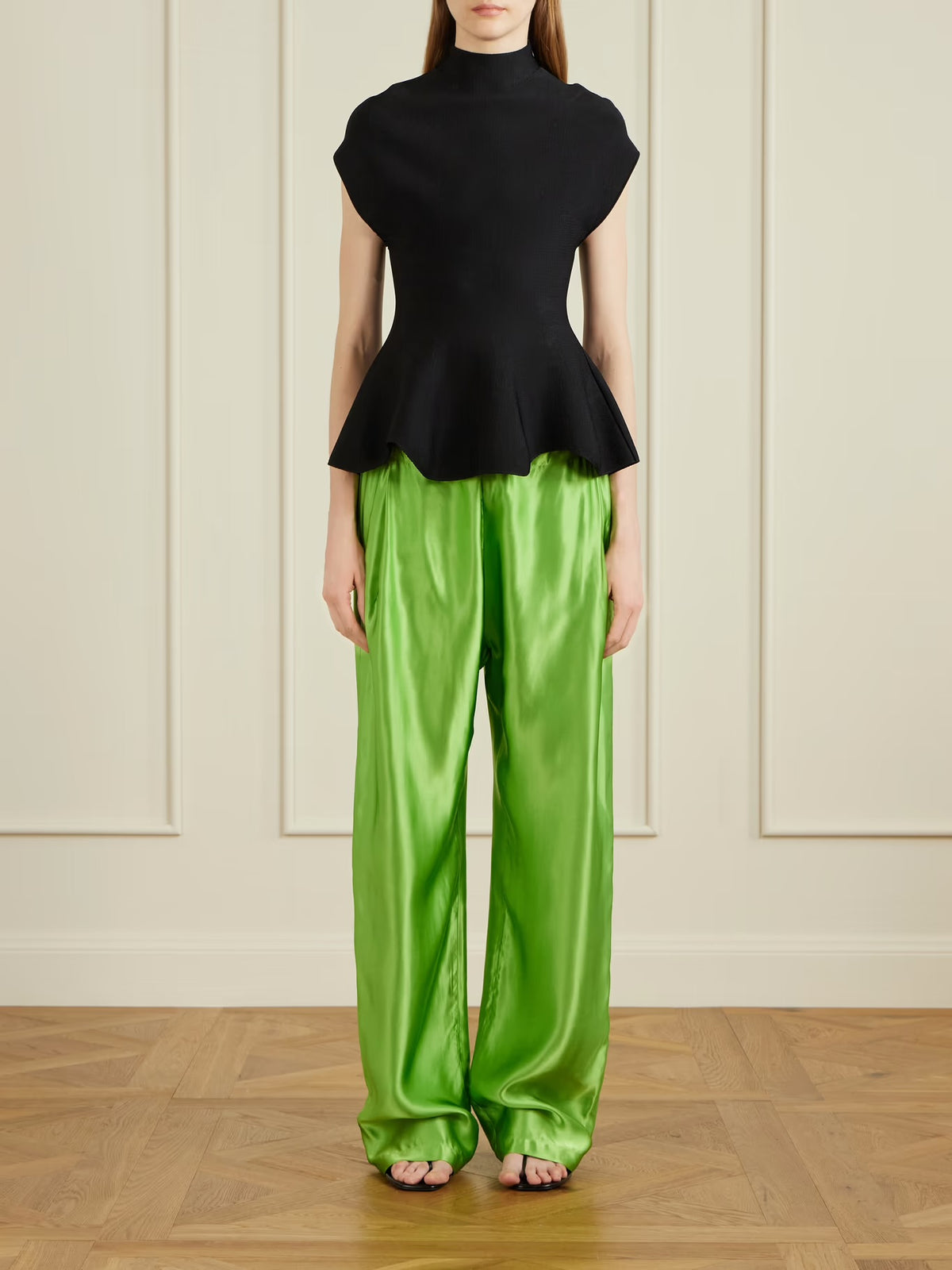 KHAITE bright green satin pants