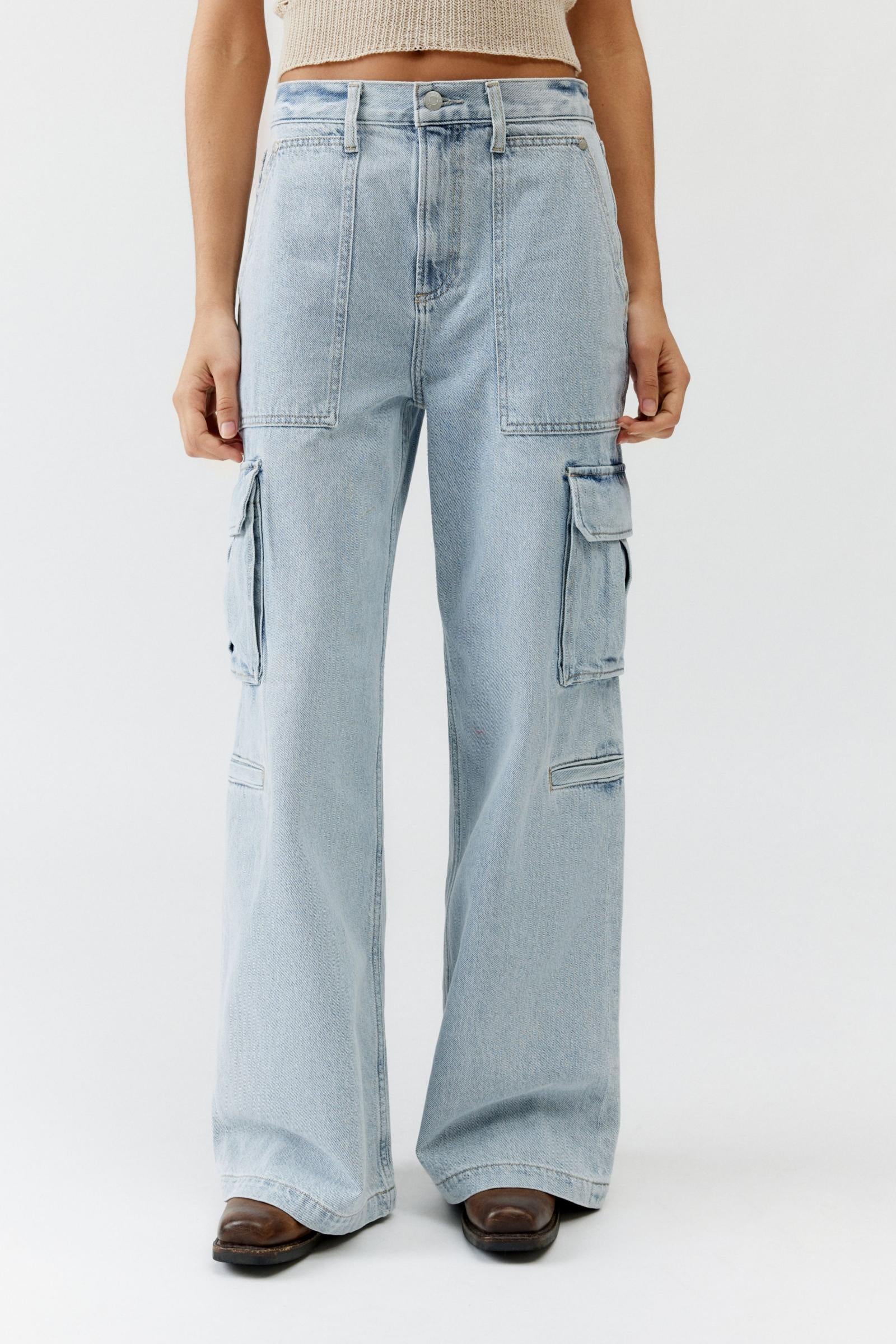 PISTOLA light wash wide leg cargo jeans