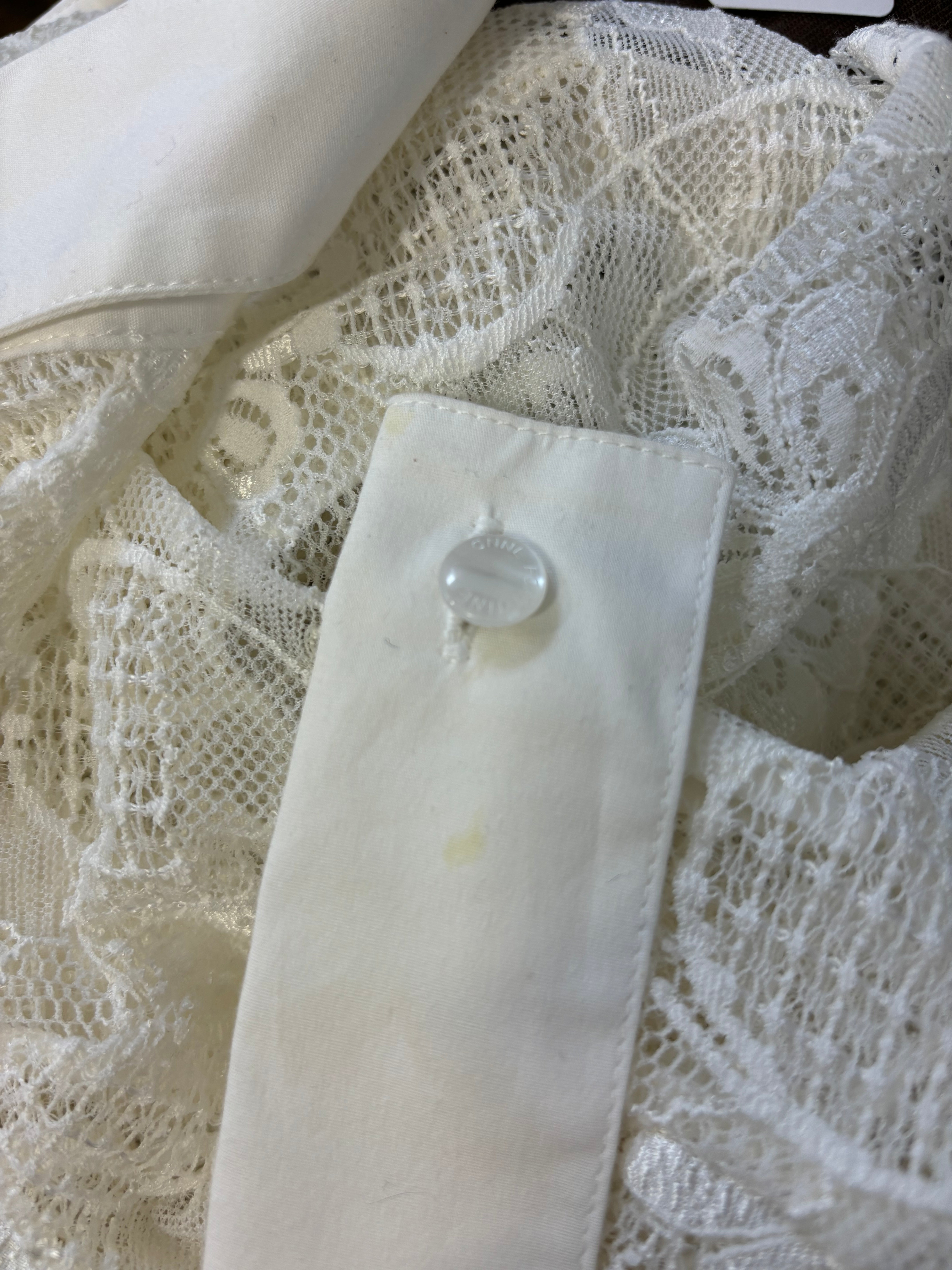 Anne Fontaine Sheer Lace Button Up Blouse