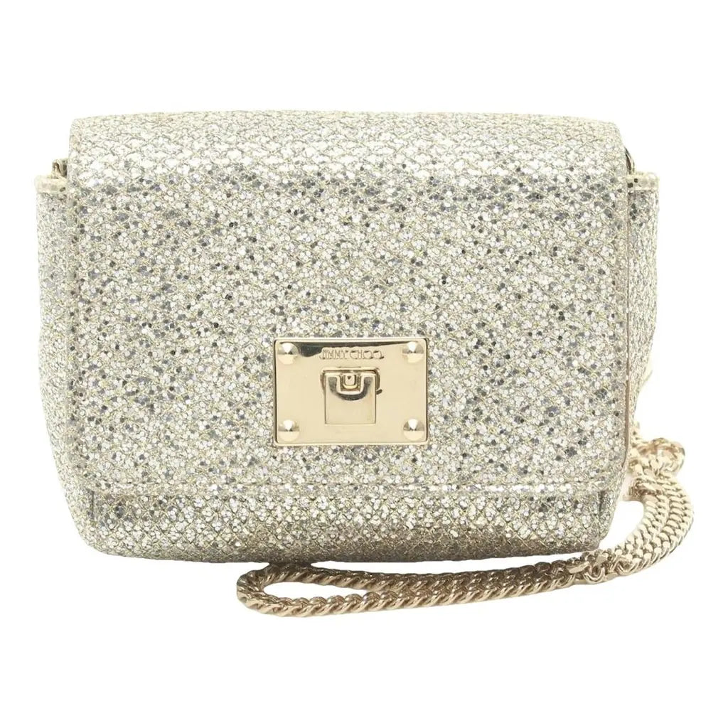 JIMMY CHOO gold metallic evening bag with crossbody strap