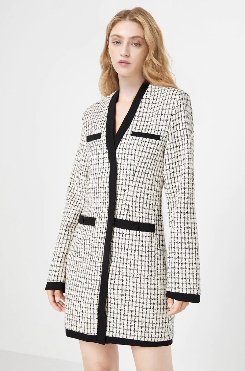 URBAN REVIVO - TWEED PLAID CONTRAST TRIM DRESS