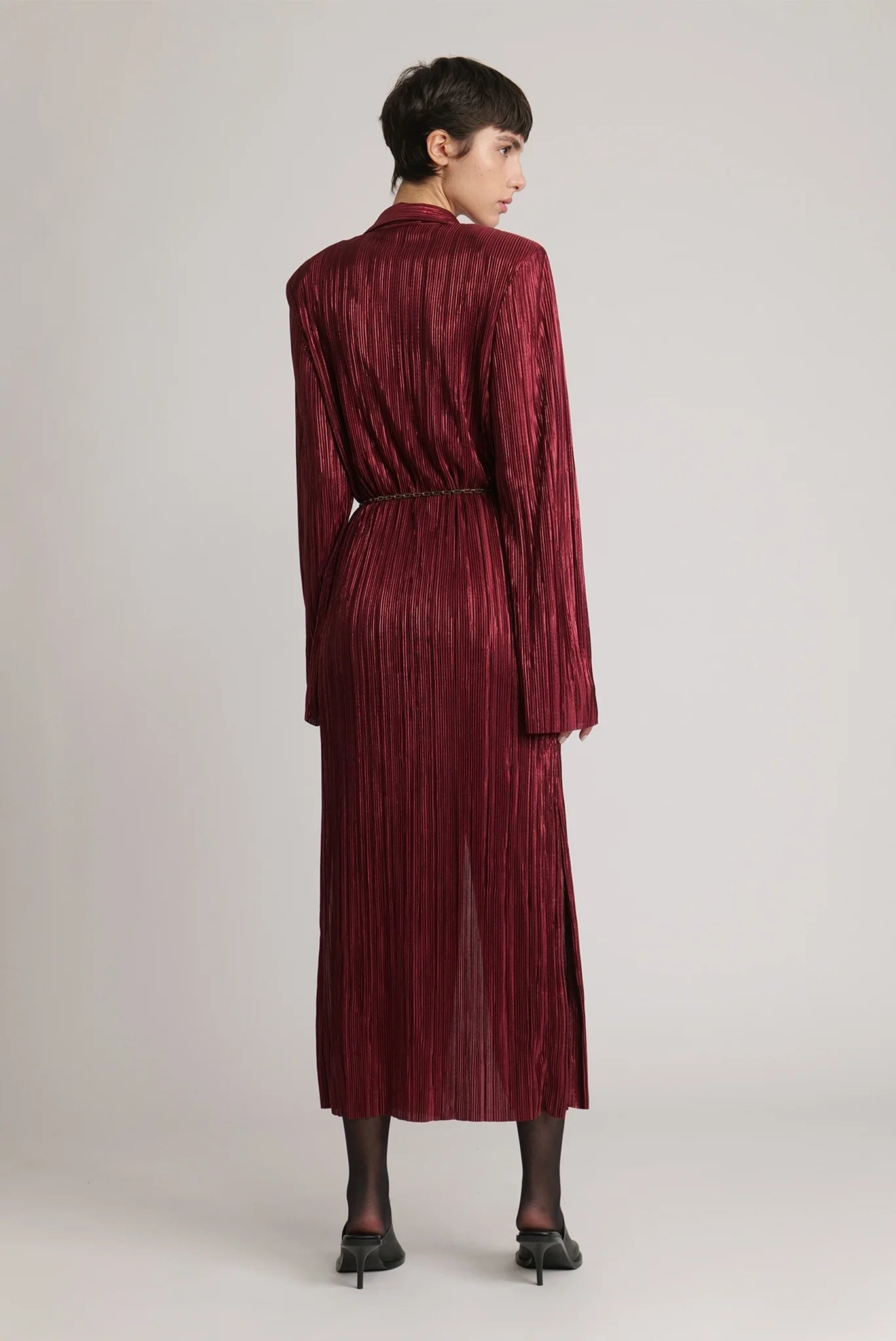 SABINA MUSAYEV burgundy metallic button up