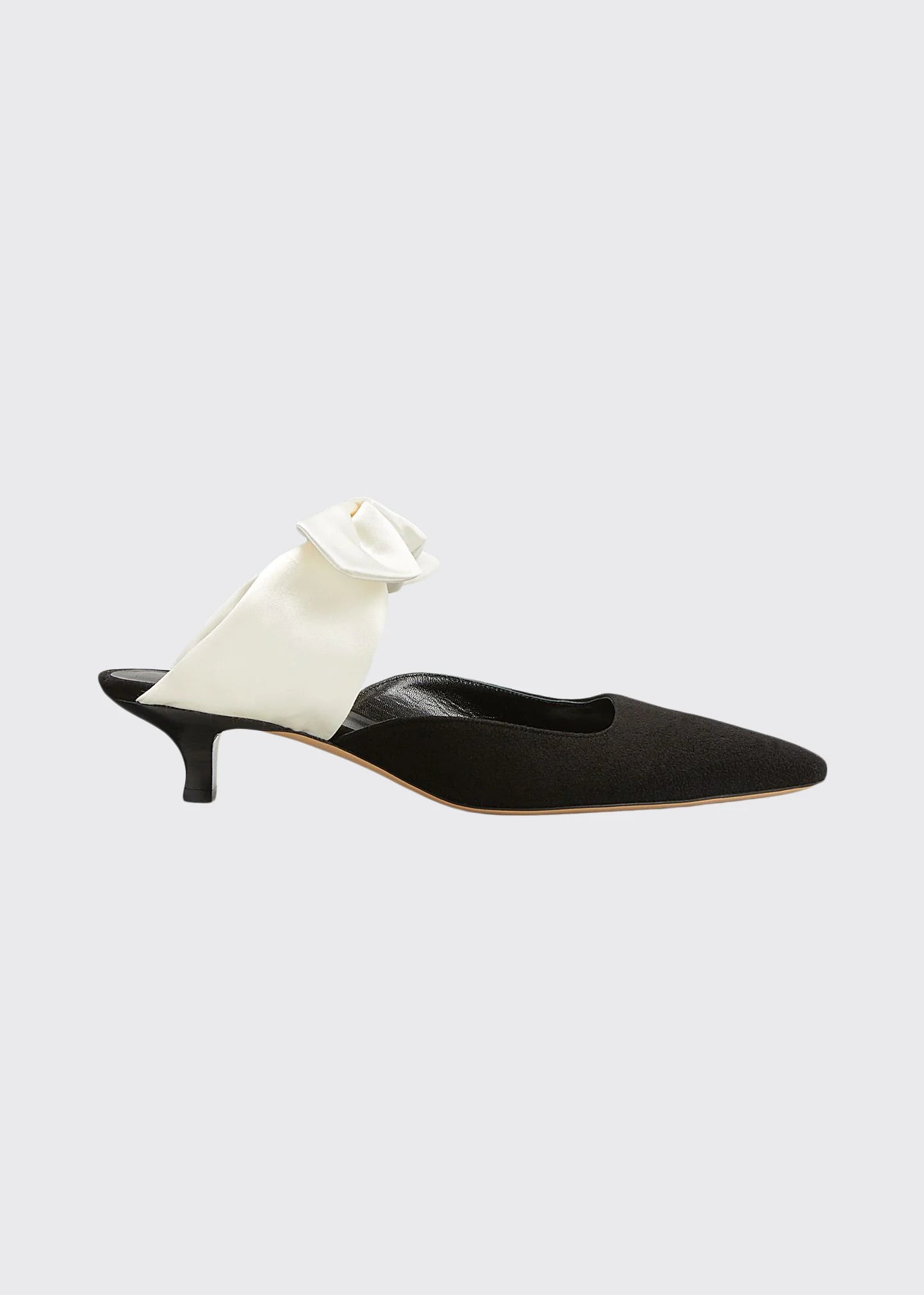 THE ROW coco mule, black suede with ivory silk bow, w dust bags and box