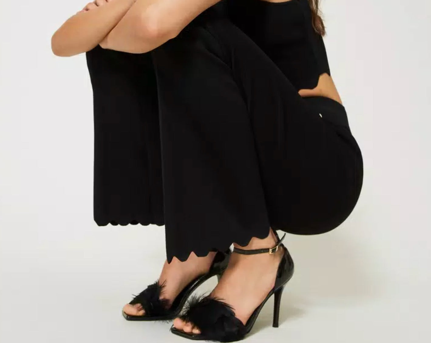 TWINSET black wide leg pants with scalloped bottom